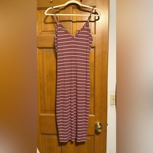 Express Mauve and White Striped Midi Dress